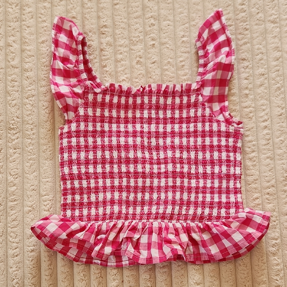 Janie and Jack Pink Gingham Smocked Tank Top
